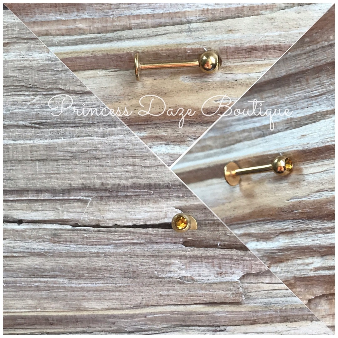 Gold Labret Stud Yellow Gemstone Monroe Lip Tragus Piercing